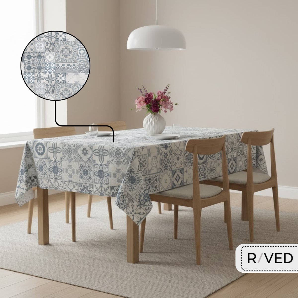 Raved Tafelzeil 140×300 cm Barok Tegels Blauw - PVC Afwasbaar