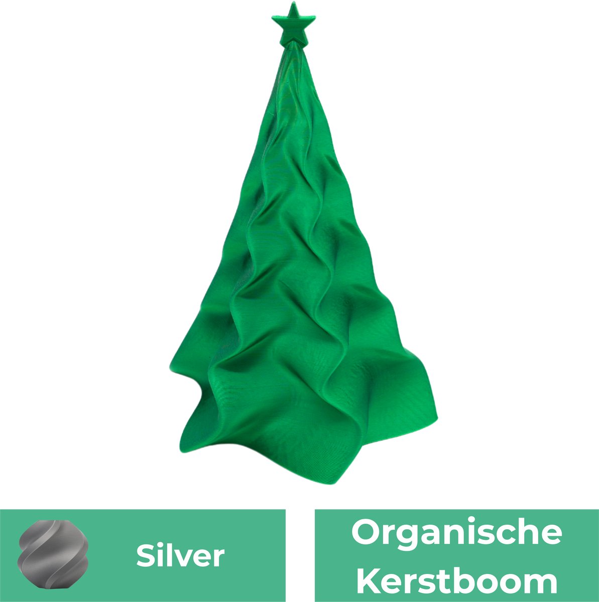 Organische zilveren kerstboom van 15 cm hoogte.