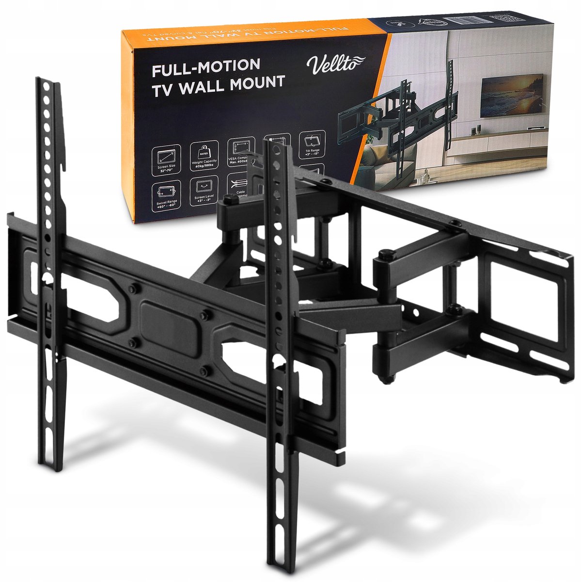 Universele TV Muurbeugel 32-70 inch, Draaibaar & Kantelbaar, 40kg