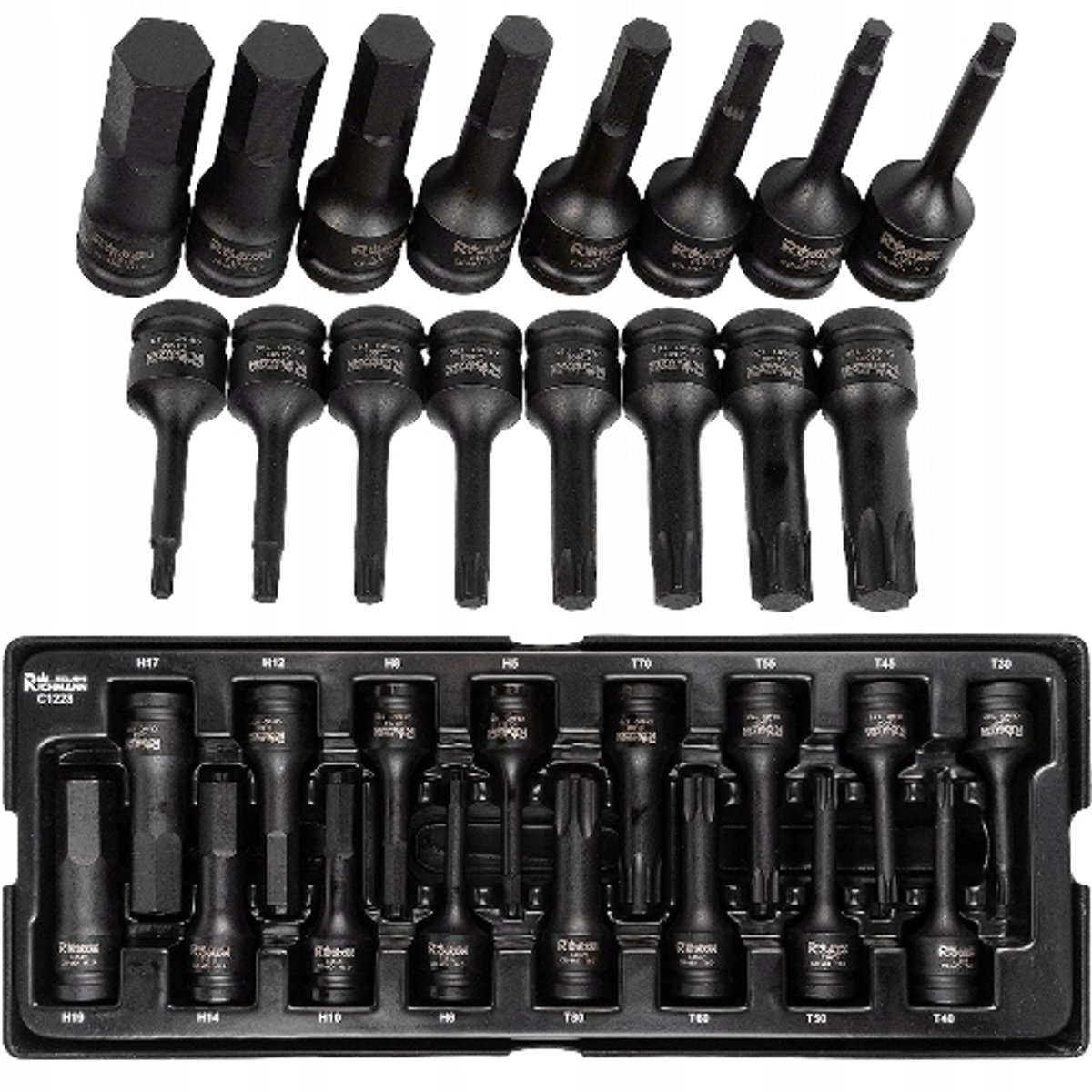 16-delige Slagdoppen Set H5-H19, T30-T80 - 1/2" Aandrijving