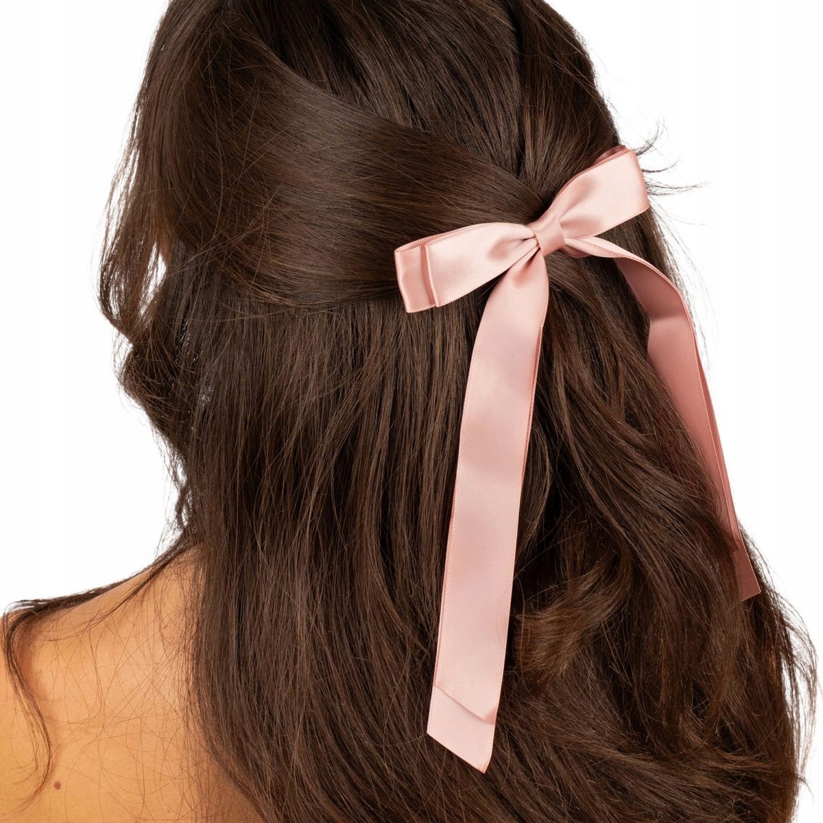 Elegante roze gebreide haarclip - lang dun delicaat haaraccessoire