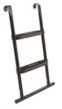 Zwarte trampoline ladder met 2 treden en gebogen haken om aan de trampoline te bevestigen.