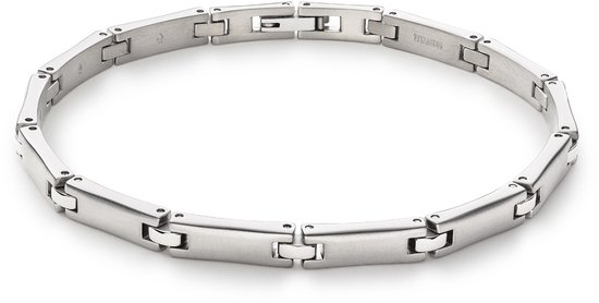 Een zilverkleurige Boccia Titanium schakelarmband met een mat en glanzend afgewerkte schakels.