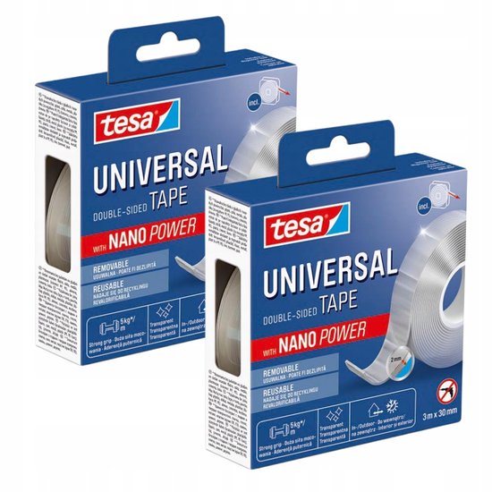 Tesa Nano Power Dubbelzijdige Montagetape 3m x 30mm - Herbruikbaar | bol