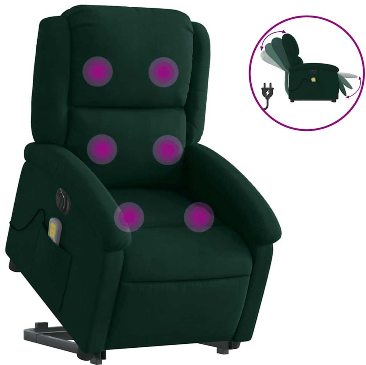 vidaXL Sta-op-massagestoel - elektrisch - verstelbaar - fluweel - donkergroen