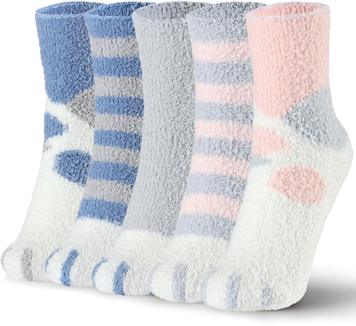 5 dikke reikende wintersokken van koraalfleece warme zachte sokken met kattenpootpatroon comfortabel om in te slapen en te slapen zachte en comfortabele pluchen pantoffels voor de winter perfect cadeau voor dames en meisjes Cyslmuk® 5 Paar