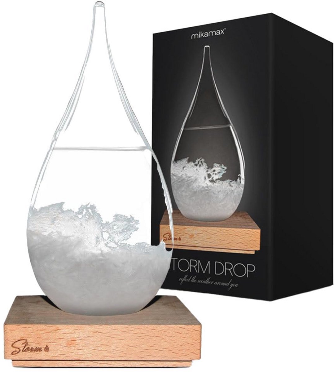 Stormglas met Houten Plateau - Luxe Weervoorspeller - Decoratieve Glazen