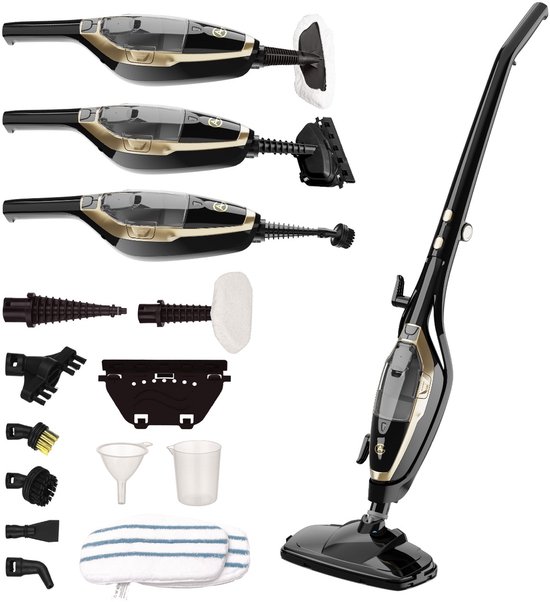 AG Stoomreiniger – 10-in-1 Steam Cleaner – Handstomer – Kledingstomer – Handstoomreiniger – Dieptereiniging voor Vloeren, Badkamer, Tegels, Ramen & Textiel – Vlekkenreiniger – 1500W – 115°C – Inclusief 13 Accessoires – Black Gold Edition