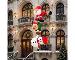 2,4 Meter Opblaasbare Klimmende Kerstman – Met Rendieren & Sneeuwpop – Outdoor Kerstdecoratie met Ingebouwde LED Verlichting – Grote Opblaasbare Kerst Versiering voor Dak, Tuin & Gevel - Kerstmis Decoratie