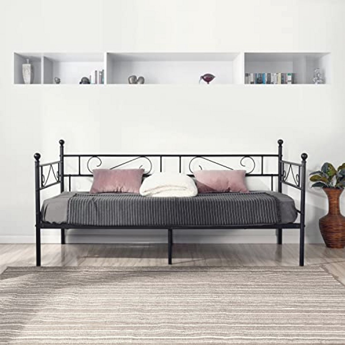 Stijlvol Dagbed en Sofa Bed 90 x 190 cm - Metalen Bed Frame voor Slaapkamer en Woonkamer, Zwart