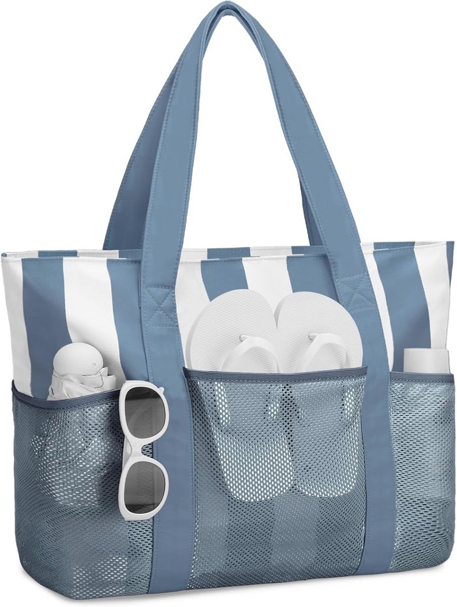 Grote Waterdichte Strandtas met Rits - Vouwbare Strandtas voor Strand, Reizen, Zwembad en Winkelen