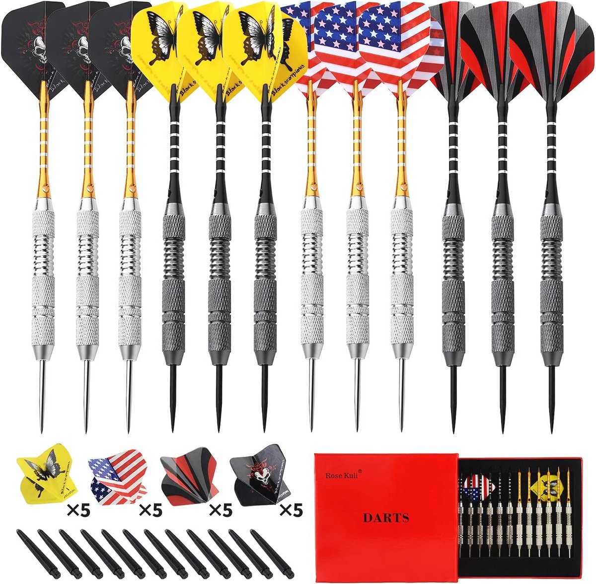 Professionele Dartset van 12 Darts met Aluminium Schachten en Vervangbare Vinnen