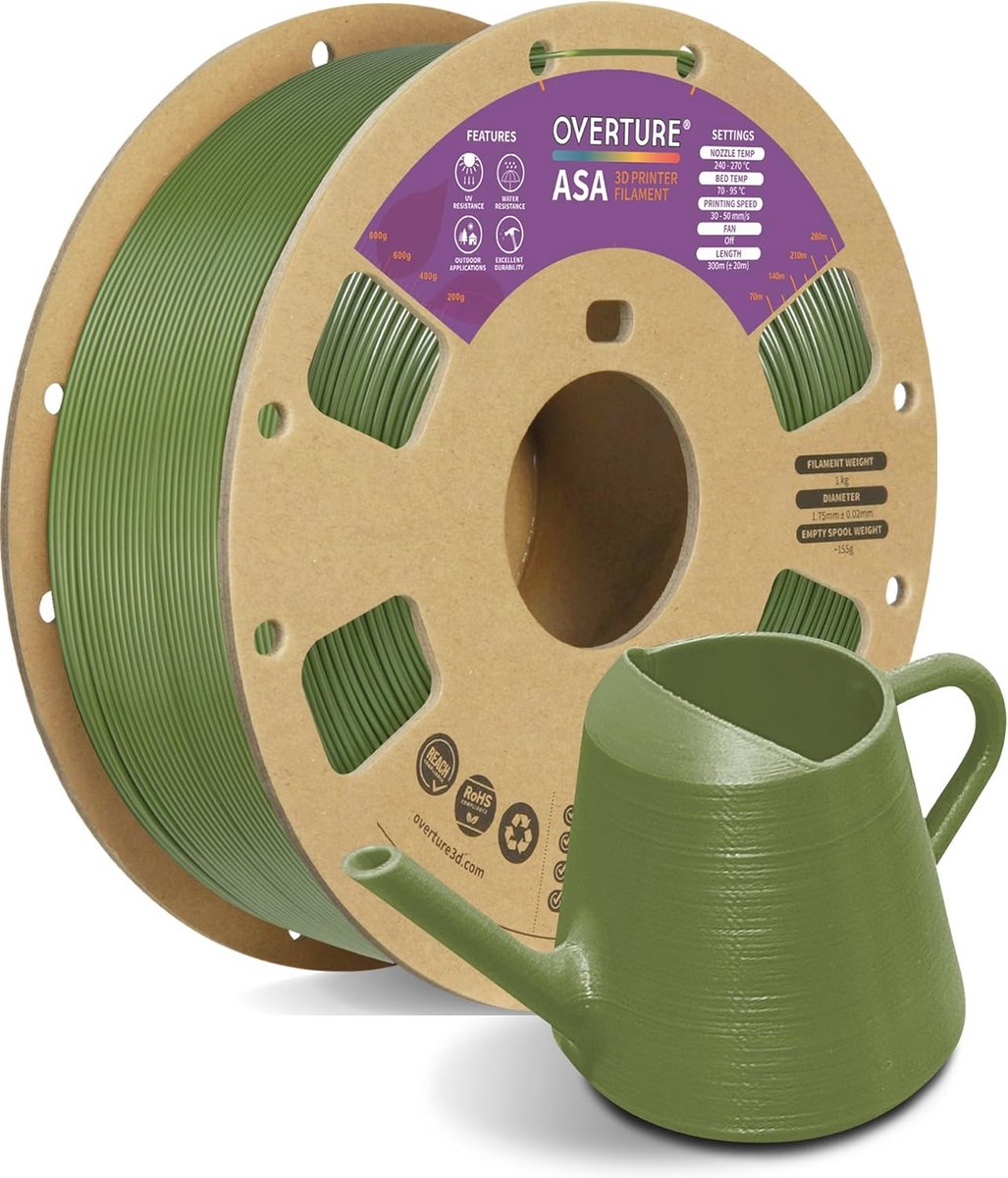 1.75mm 3D Printer Filament - Premium Anti-UV ASA Filament voor Buitentoepassingen, 1kg Spoel, Dimensische Nauwkeurigheid +/- 0.02mm (Olijfgroen)