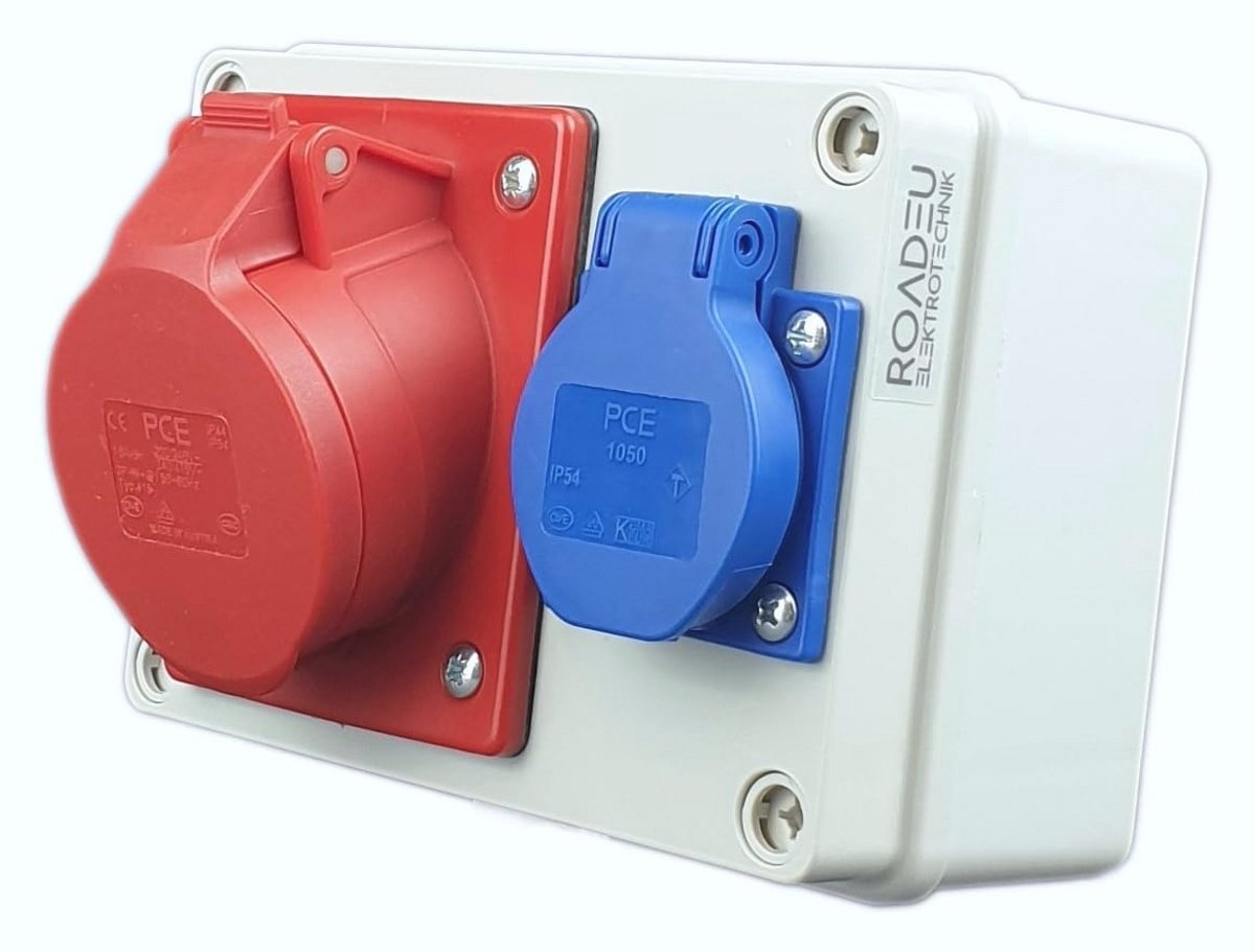 Wandverdeler 16A 5P CEE Stopcontact met Schuko - Bouwstroomverdeler voor Binnen en Buiten