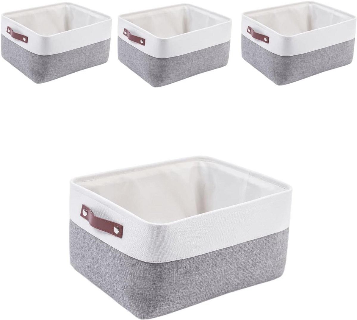 Opbergdozen Set van 4 - Opvouwbare Mand voor Speelgoed en Kleding - Grijs/Wit