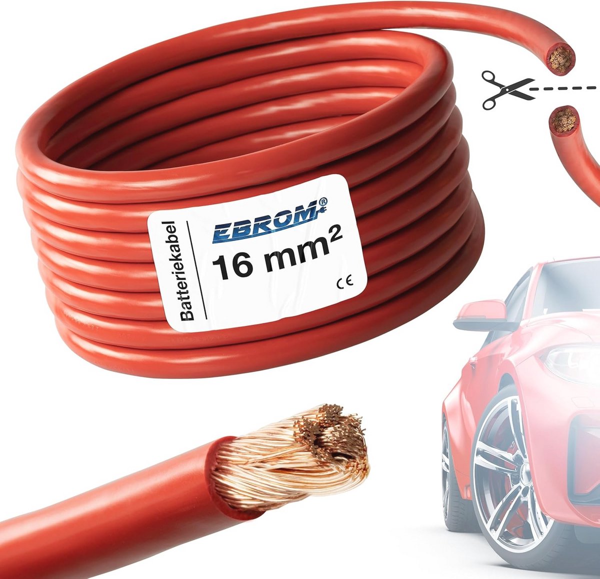 Voertuigkabel 16mm² - Flexibele Accukabel - Rood - Geschikt voor Motorfiets, Boot en Caravan