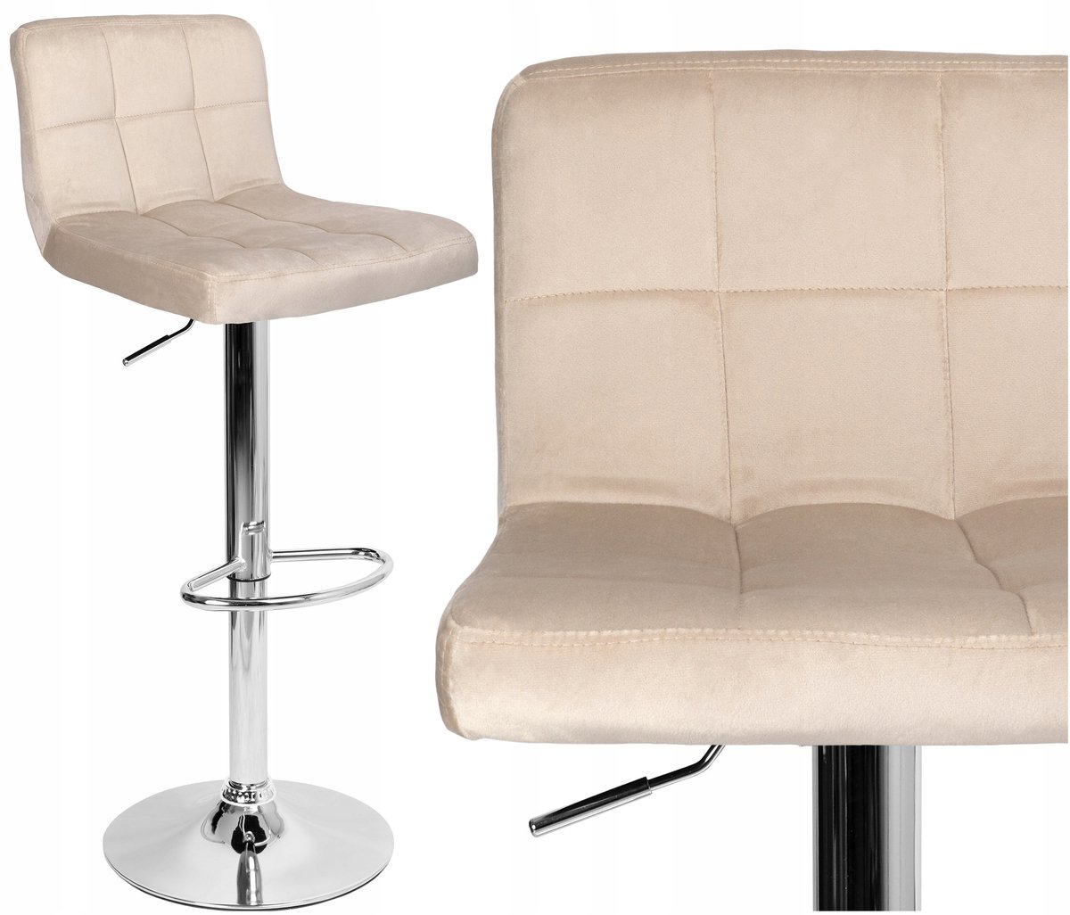 Draaibare fluwelen barkruk Arako, verstelbaar, beige