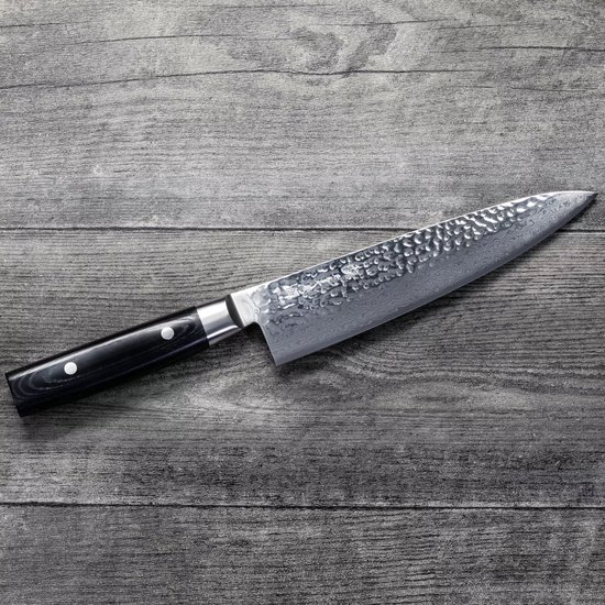 Yaxell Japonais - Série Zen - Couteau de Chef - Acier VG-10 - 61 HRC - Lame 20 cm - Acier Damas 37 Couches - Manche Toile-Micarta
