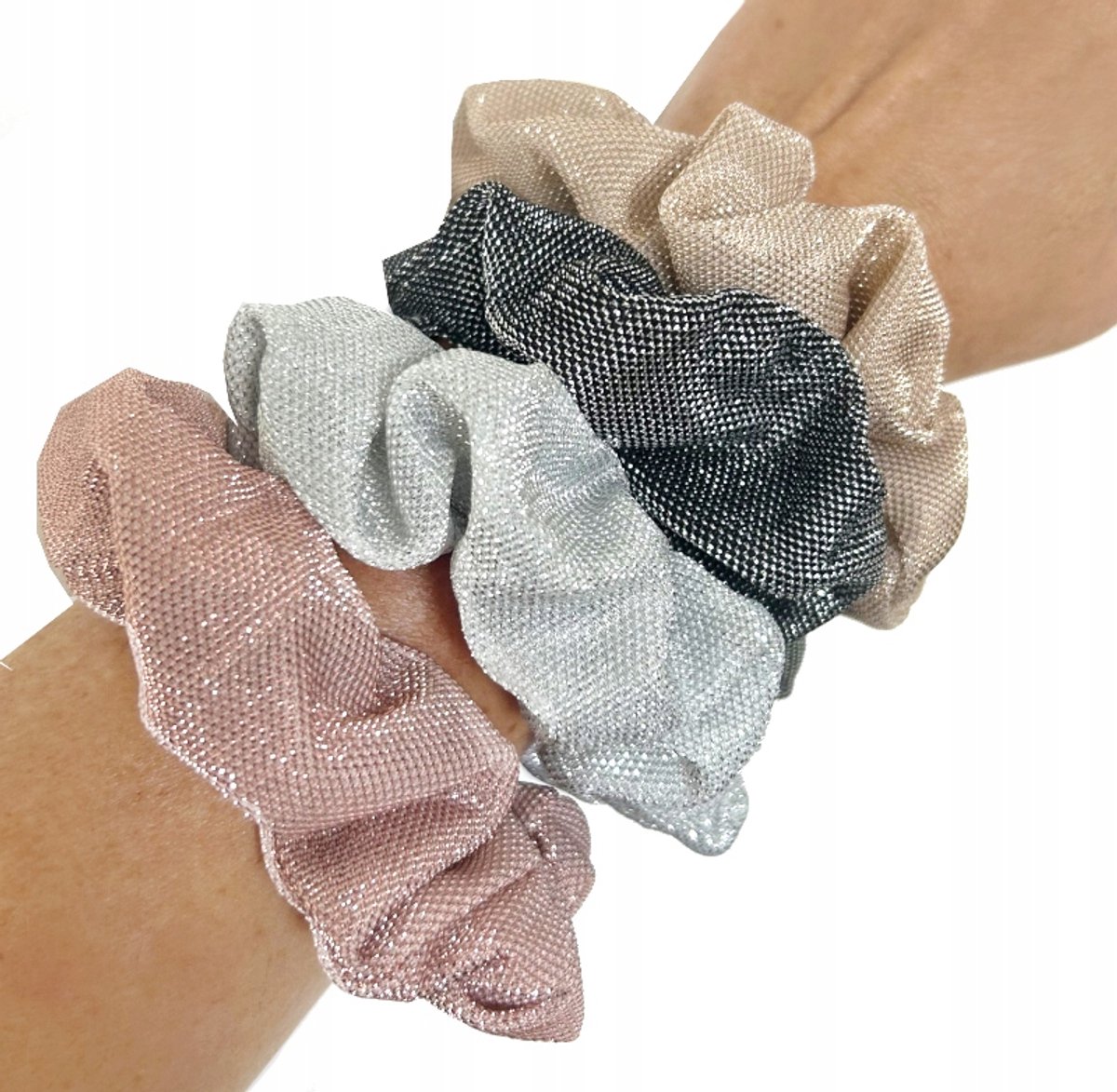 Scrunchie haarband met glanzende draad - 4 kleuren