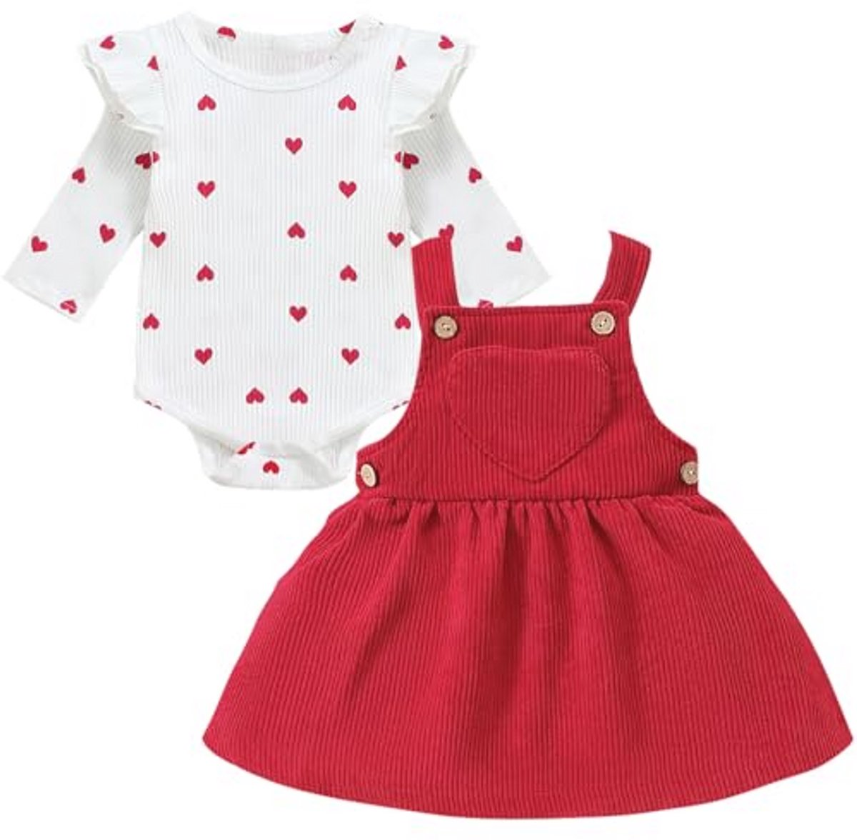 Liefdevolle Babykleding voor Babymeisjes - Romper met Lange Mouwen en Jurk Outfitset voor 0-18 Maanden