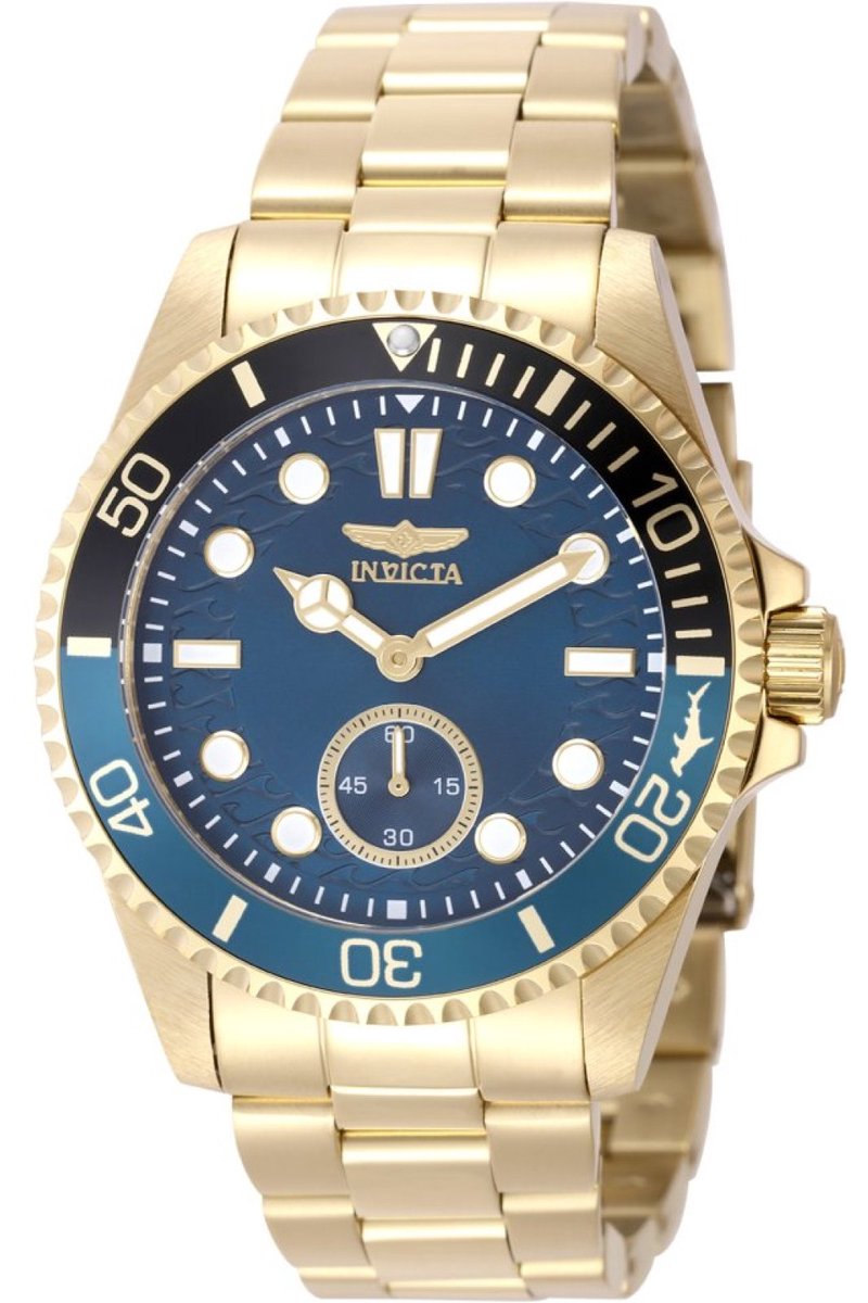 Invicta Pro Diver 49435 Heren Horloge - Waterdicht - Analoog - Quartz Uurwerk - Roestvrij Staal met blauwe Wijzerplaat - 43mm