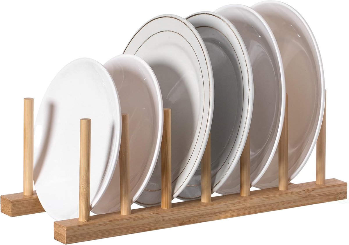 Set van 2 Bamboe Houten Bordenrek - Schaal- en Schoteldroger voor Keuken en Woonkamer