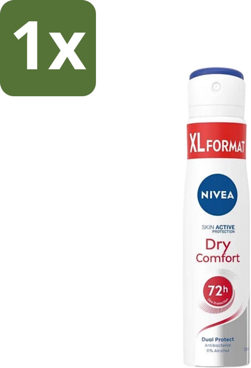 1 x Nivea - Deospray - Dry Comfort - Actieve Bescherming Van De Huid - 250 ml - Deospray - Anti-transpirant - Droogheid - Huidbescherming - 48 Uur Bescherming