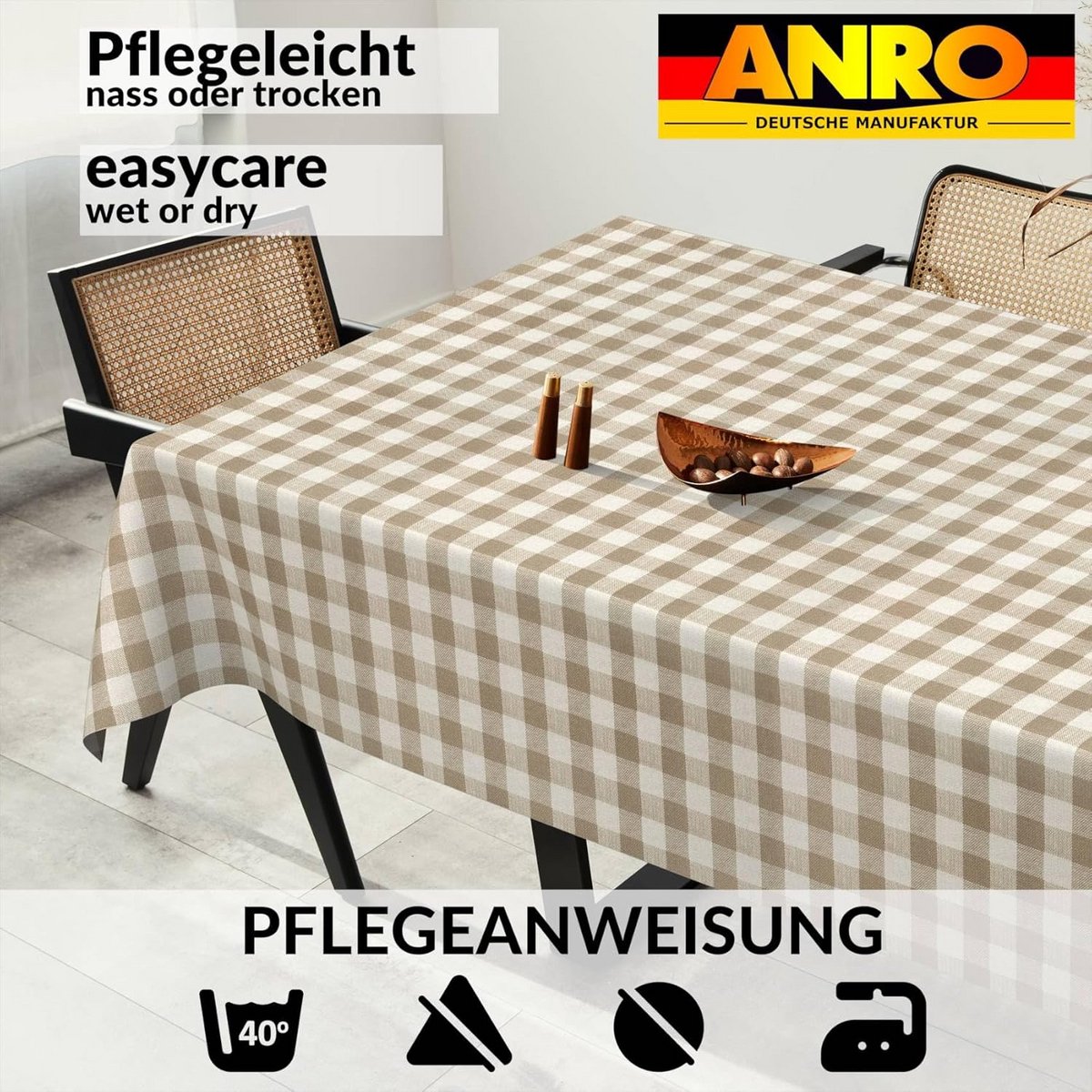 Wasbare Tafelkleed 240x140 cm Beige Geruit - Waterafstotend & Vuilwerend