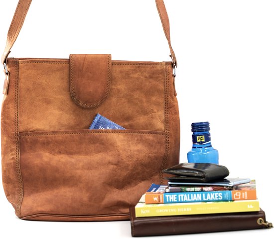 Oversized cognac leren hobotas, zachte schoudertas voor dagelijks gebruik - België