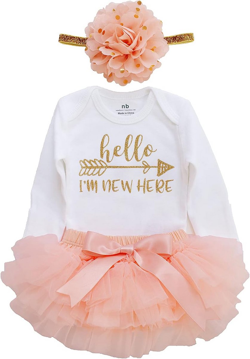 Lieve Set voor Pasgeboren Meisje: Romper, Tutu en Hoofdband voor Thuis