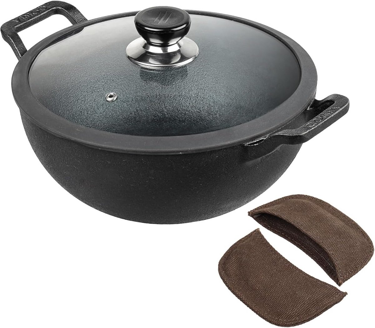 Gietijzeren Kadai met Deksel - 2,4L voor Koken en Bakken