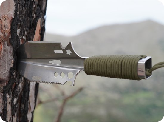 AdroitGoods RVS survivalspade met paracordhandvat, incl. hoes en slijptool - multifunctionele roestvrijstalen survival schep – compacte outdoor tools set voor kamperen, tuinieren, hiking, bushcraft en noodsituaties — afbeelding 5
