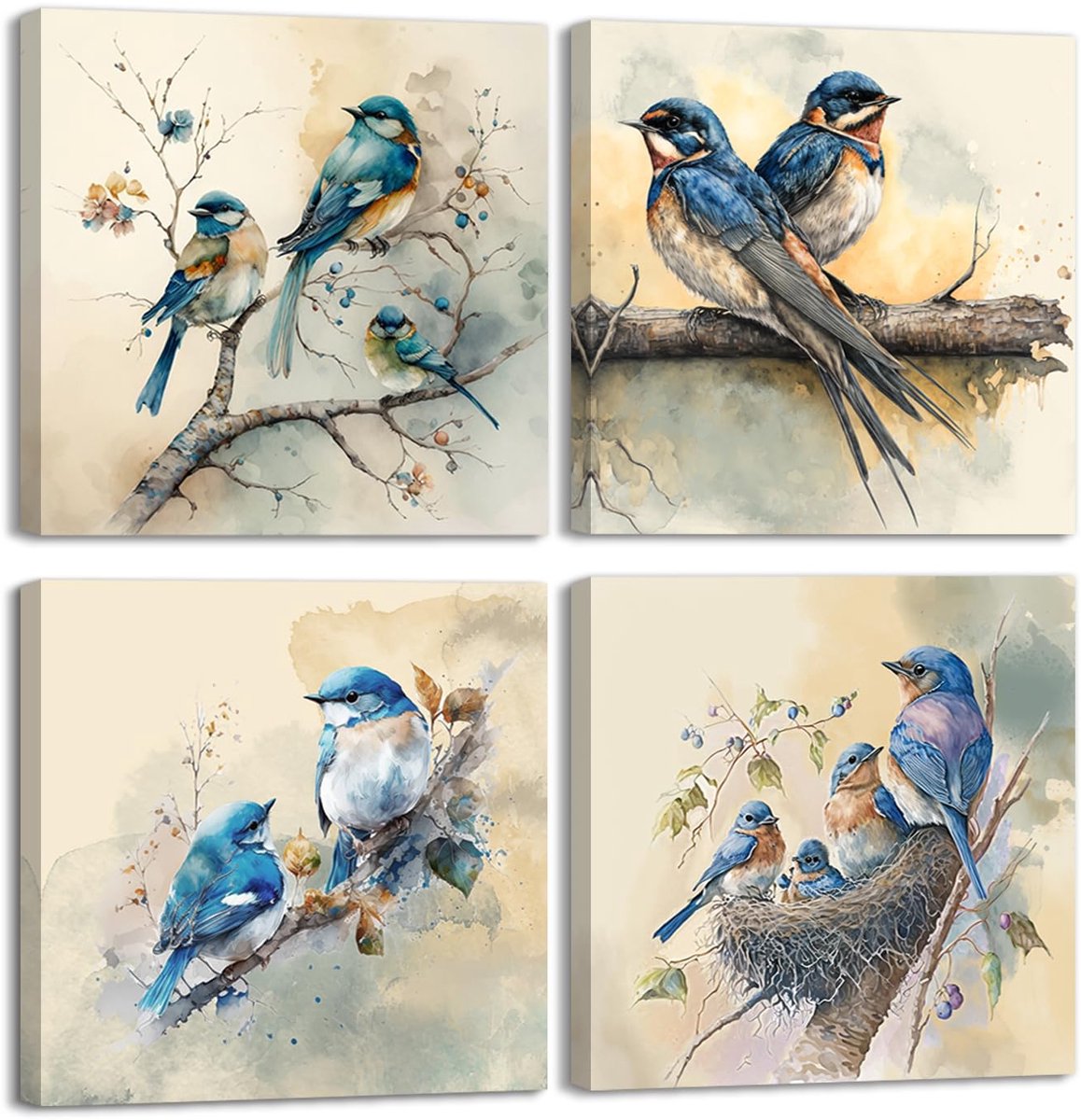 Unyqoos Set van Vier Canvas Vogelafbeeldingen voor Stijlvolle Woonkamer Decoratie meerdere