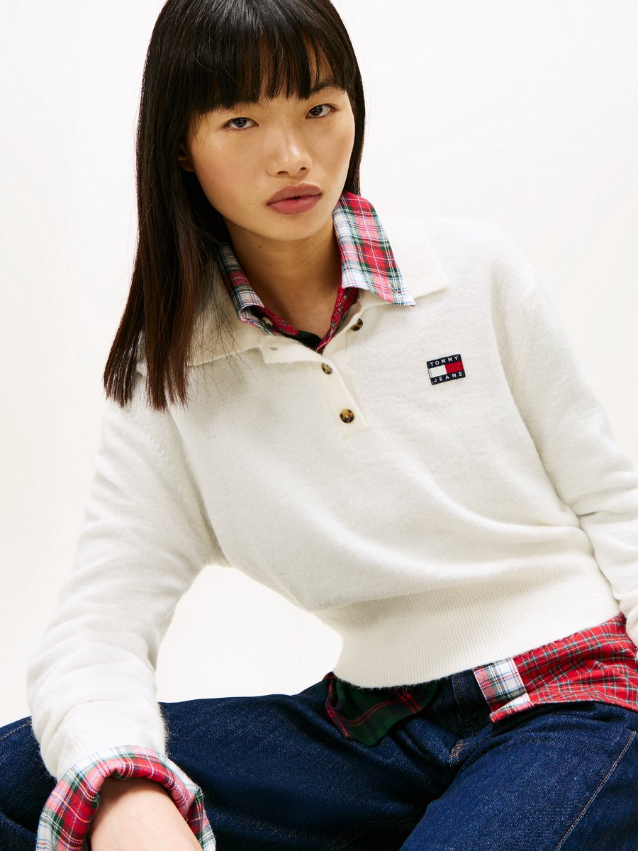 Tommy Jeans Trui Tjw Fluffy Polo Sweater Dw0dw22558 Ybh Ancient Dames Wit