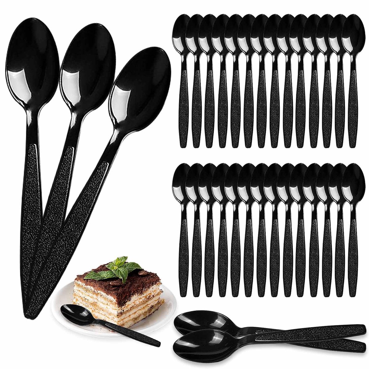 Unyqoos® Set van 100 herbruikbare zwarte plastic lepels voor diverse gelegenheden
