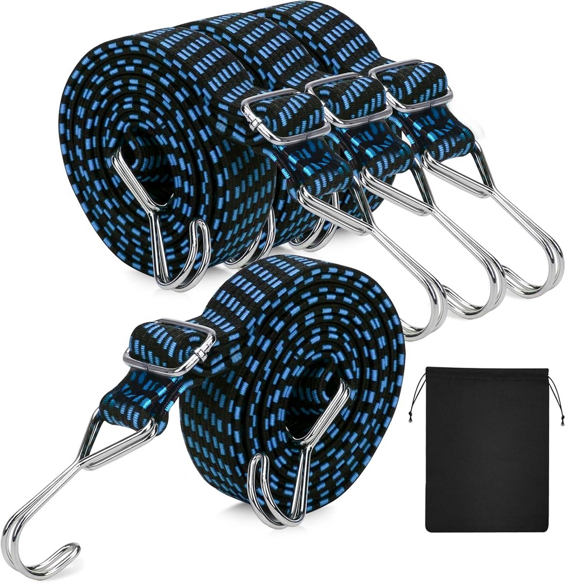 Set van 4 Verstelbare Spankabels met Haken - 1 Meter Elastische Spanbanden voor Bagage en Fiets