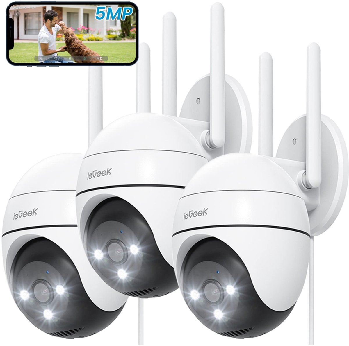 ZS-GQ4 Camerabewaking – 3K HD 5MPx Beveiligingscamera Buiten - Buiten Camera Met Nachtzicht – Buitencamera - Bewakingscamera voor Buiten- Met WiFi en APP - 360° horizontaal & 130° verticaal - Wit - 3 Stuks