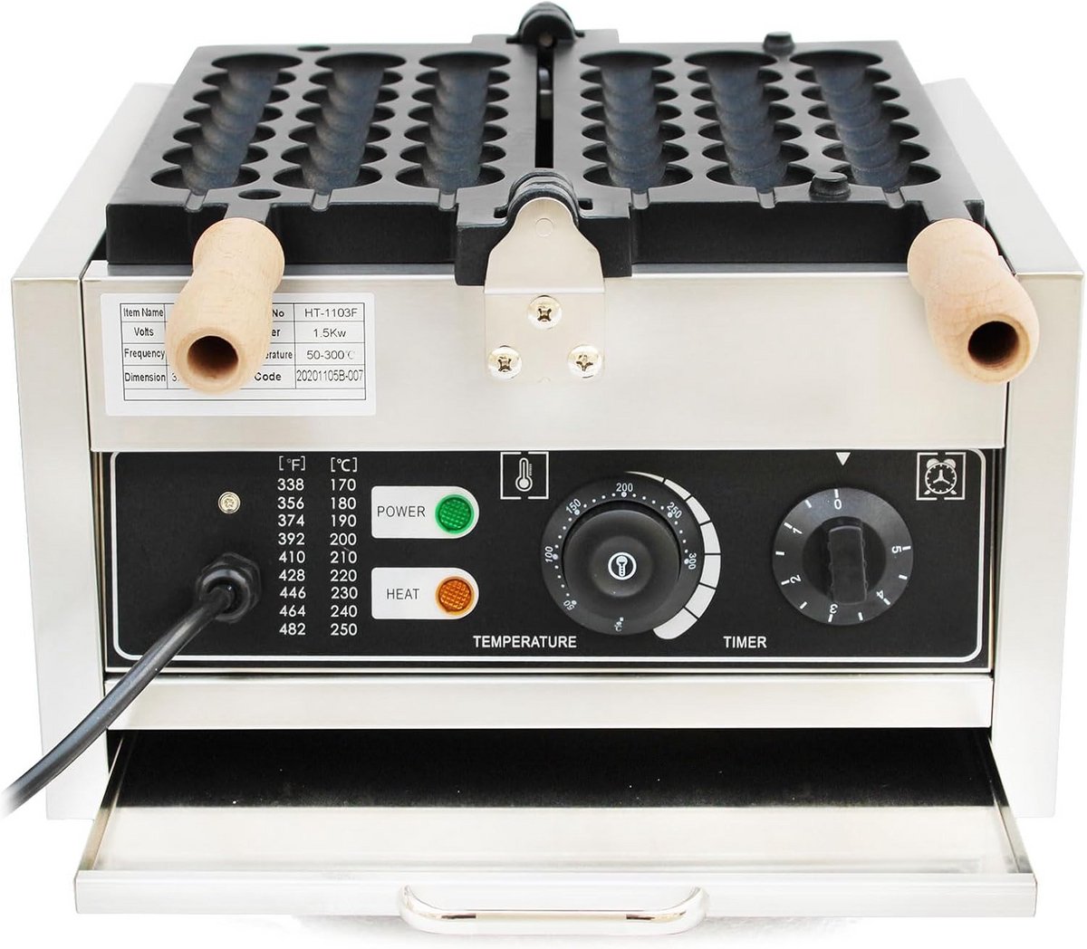 Professionele Elektrische Wafelbolbakmachine 1500W RVS voor Horeca