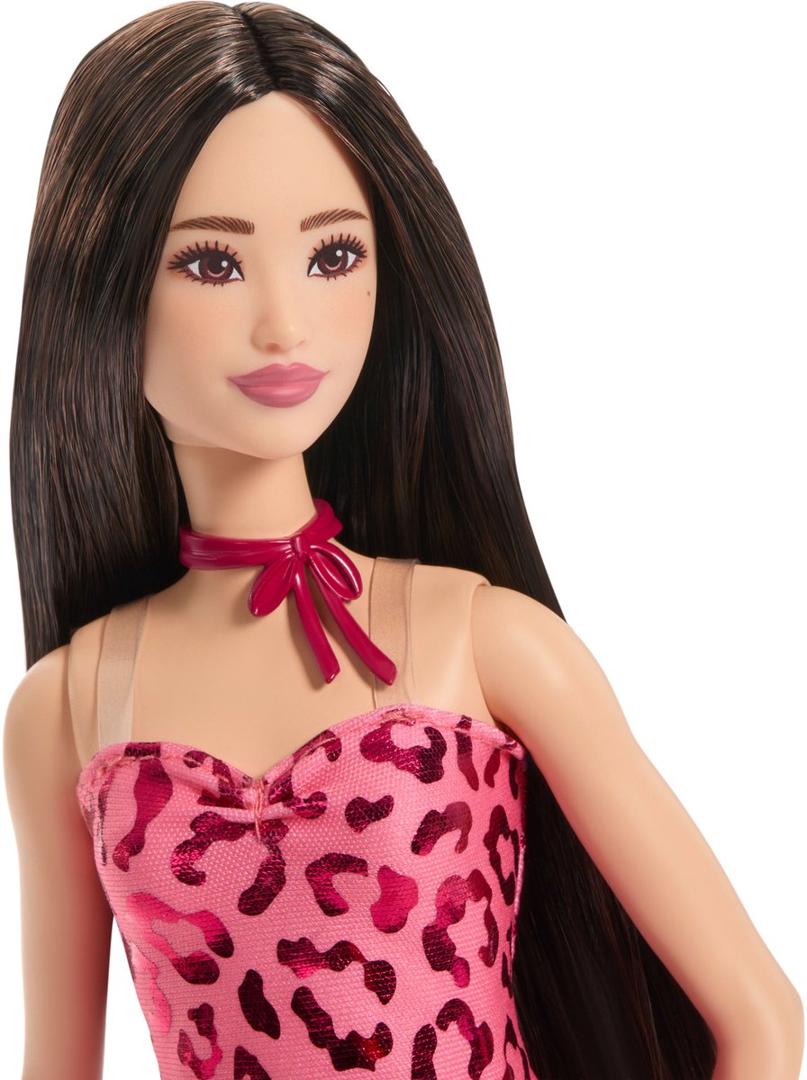 Barbie Fashionistas - Met Roze Jurk en Luipaardprint - Zwart Haar - Modepop — afbeelding 2