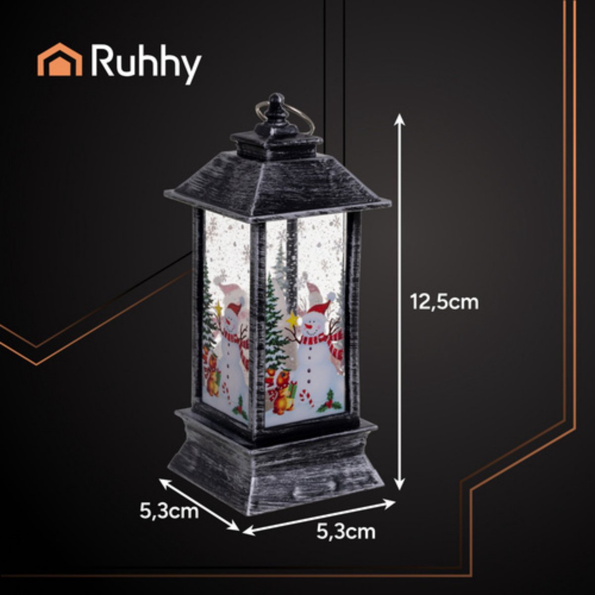 Ruhhy Zilveren LED kerstlantaarn met sneeuwpopmotief en warm licht 12,5 cm – foto 3