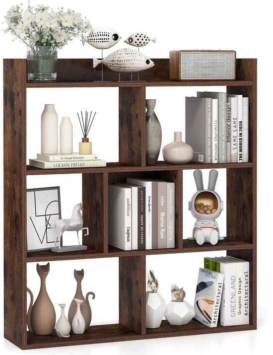 Bibliothèque COSTWAY à 7 compartiments, étagère verticale, étagère cubique, meuble de rangement pour salon, chambre, bureau, 80 x 20 x 90 cm (café)