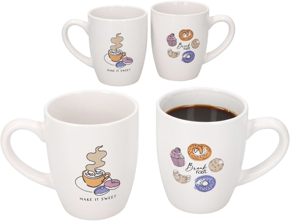 4-delige set BAKERY koffiekopjes 1x Ontbijt & 1x Maak het zoet - 11215
