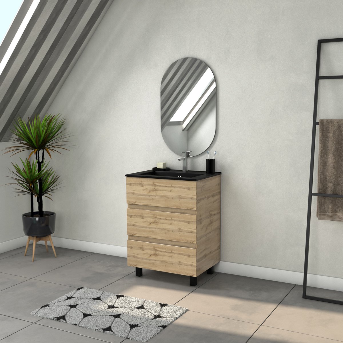 Miroir 80x45- Cadre en aluminium laque noir mat - UBY