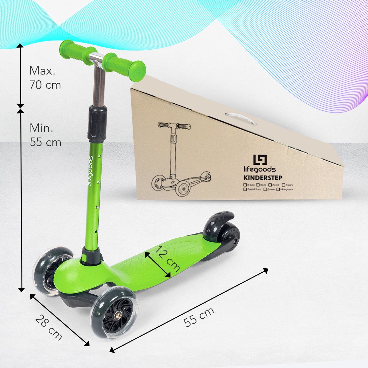 LifeGoods Kinderstep - Step 2-5 Jaar - 3 Lichtgevende LED Wielen - Hoogte Verstelbaar - Jongens/Meisjes - Groen — afbeelding 10