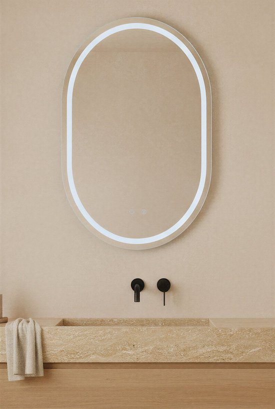 Miroir De Salle De Bain LED Anti-buée - 80x53 Cm - 3 Couleurs De Lumière Réglables - Interrupteur Tactile - IP44