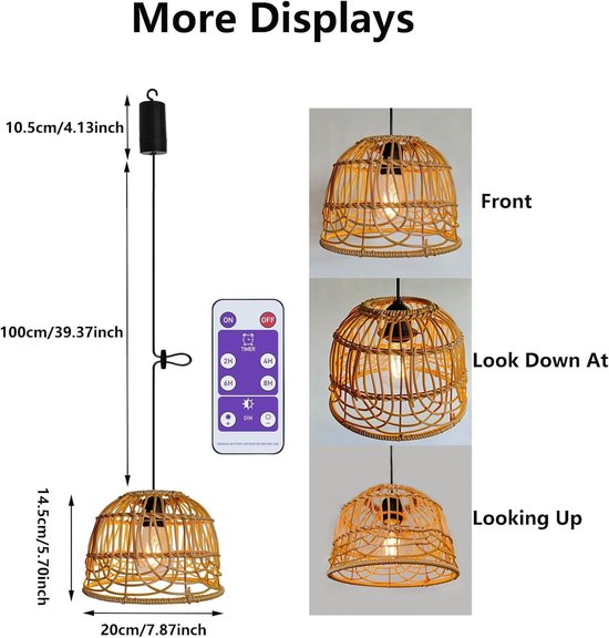 Outdoor Hanglamp, Handgemaakte Rattan Decoratieve Lamp, LED-lamp, Aangedreven Door 4 AA-batterijen (niet Inbegrepen), Geschikt Voor Het Versieren Van Paviljoenen, Verandas, Binnenplaatsen En Achtertuinen, Met Afstandsbediening — afbeelding 2