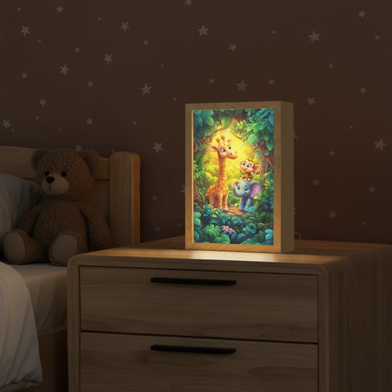 Nachtlampje 20x30 cm - Kinder lampje - Dieren - Jungle - Giraf - Olifant - Aapje - Tafellamp kinderkamer - Slaapkamer lamp - Bedlamp kinderen - Kinderlampje stopcontact - Wandlamp babykamer - Nachtlampjes van Merkloos — afbeelding 2