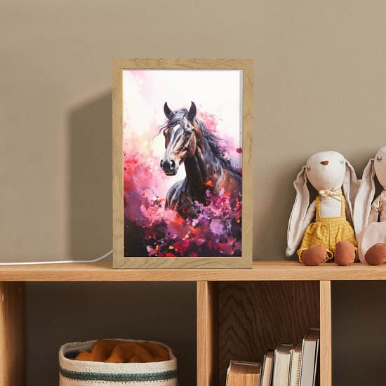 Nachtlampje 20x30 cm - Kinder lampje - Paard - Dieren - Meisje - Roze - Tafellamp kinderkamer - Slaapkamer lamp - Bedlamp kinderen - Kinderlampje stopcontact - Wandlamp babykamer - Nachtlampjes van Merkloos — afbeelding 3