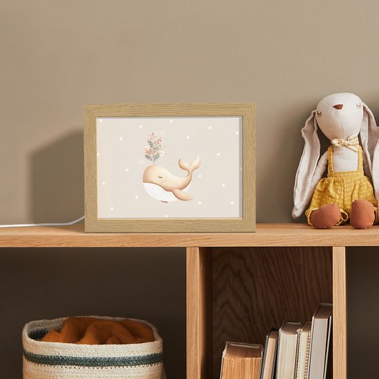 Nachtlampje 20x15 cm - Kinder lampje - Walvis - Minimalistisch - Bloemen - Stippen - Tafellamp kinderkamer - Slaapkamer lamp - Bedlamp kinderen - Kinderlampje stopcontact - Wandlamp babykamer - Nachtlampjes van OnlyWow — afbeelding 3