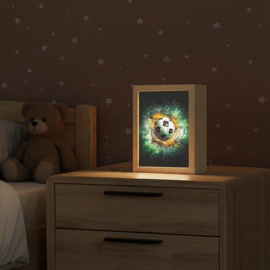 Nachtlampje 15x20 cm - Kinder lampje - Bal - Voetbal - Groen - Oranje - Rook - Tafellamp kinderkamer - Slaapkamer lamp - Bedlamp kinderen - Kinderlampje stopcontact - Wandlamp babykamer - Nachtlampjes van OnlyWow — afbeelding 2